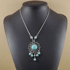 Bohemian Turquoise and Silver Pendant Necklace